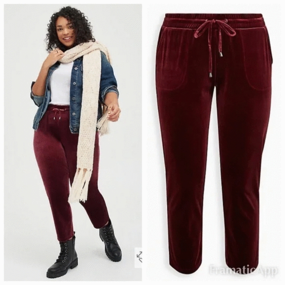 Torrid Red Velvet Jogger Drawstring Legging Pants New Tags 2